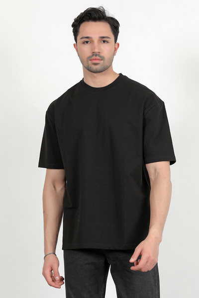 JB John Borners Мъжка тениска с кръгло деколте, памучна, черна, с широк разме...