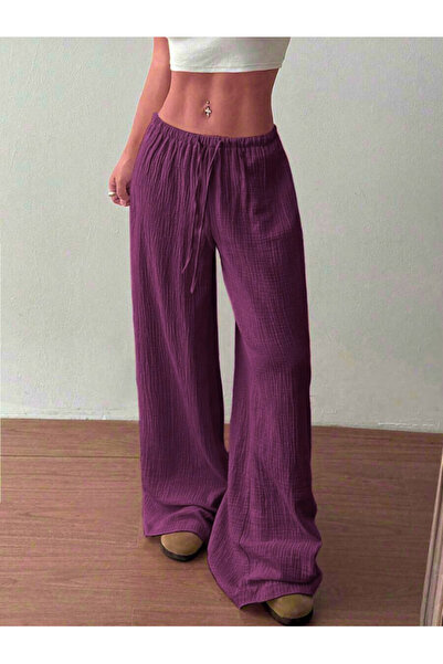 MOONBULL Women's Wrapped Fabric Waist Tied Woven Wide Leg Pants