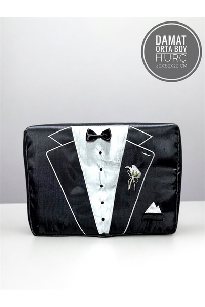 Mariabella Home Collection Damat Hurç 40x60x20 Cm Orta Boy Osmanlı İpeği Smokin Çeyizlik Nakışlı İşlemeli Söz Nişan Bohça