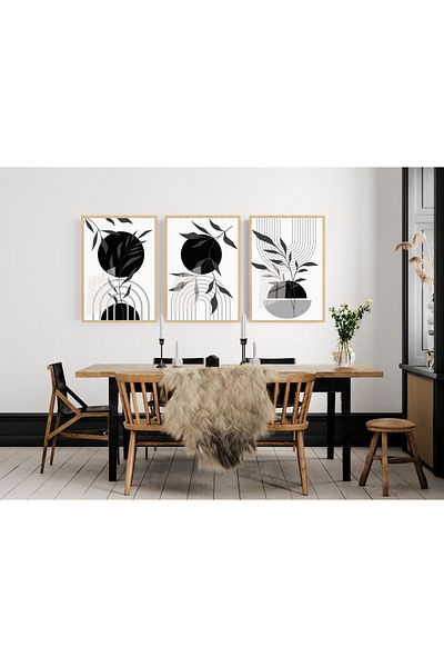 bestablo Σετ Ξύλινο Πίνακα με Μαύρο Γκρι Boho Σκελετός, Διακόσμηση σπιτιού Bestablo