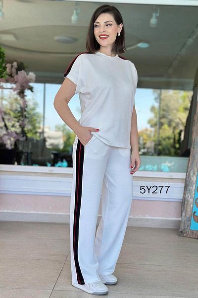 İnce Topuk Modal Fabric Suit with Bat Sleeve Piping 5Y277