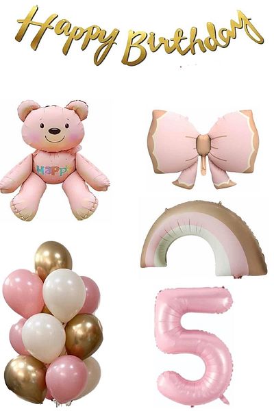 DÜVENCİ TİCARET Teddy Bear Rainbow Themed Baby Girl Concept Birthday Age Set