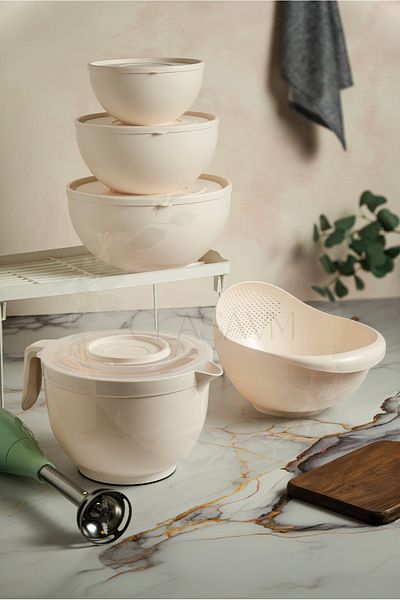 clasavm 5 Pieces Mixer Bowl with Lid, Strainer, Round Bowl with Lid, Soft Lid Bowl