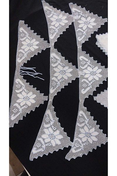 Papatyam Hand Knitted Crochet 2 Pieces (90X18) 1 Piece (60X18) 8 Pieces (30X25) Kitchen Set/Handcrafted Dowry Lace/Flush