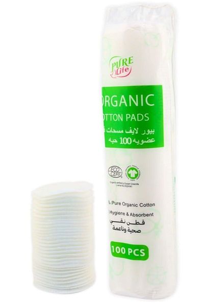 Pure Life Cosmetics PureLife Organic Cotton Pads 100pcs – Ultra-Soft, Lint-Free & Eco-Friendly for Sensitive Skin