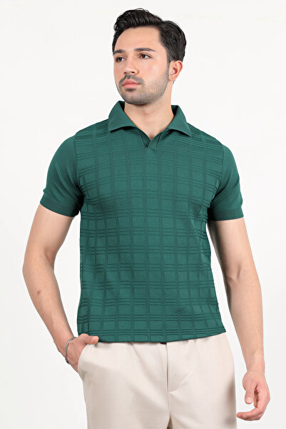 JB John Borners Ανδρικό μπλουζάκι με κοντό μανίκι με λαιμόκοψη πόλο με υφή πράσινο - 2504