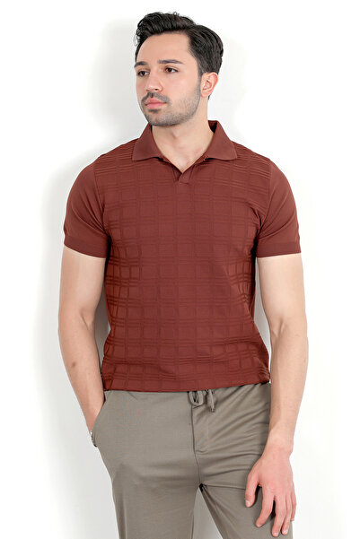 JB John Borners Ανδρικό μπλουζάκι με κοντό μανίκι με λαιμόκοψη Polo καφέ - 2504