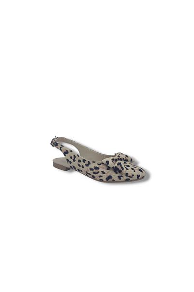 Zerhan 200 Pantofi de balerină cu fundă din piele cu model leopard cu spatele deschis