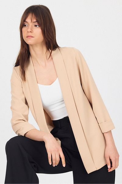 Rays Stone Sleeve Fold Detail Open Front Jacket 3456