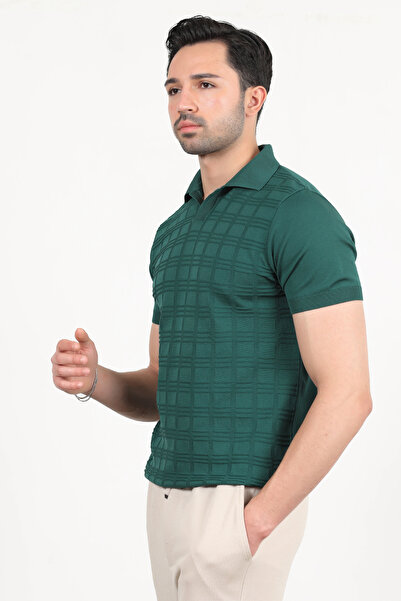 JB John Borners Ανδρικό μπλουζάκι με κοντό μανίκι με λαιμόκοψη πόλο με υφή πράσινο - 2504