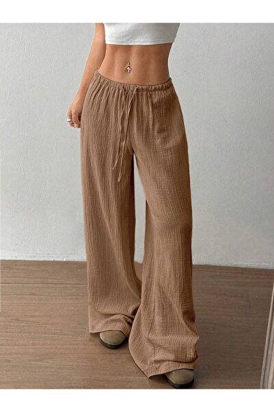 MOONBULL Women's Wrapped Fabric Waist Tied Woven Wide Leg Pants