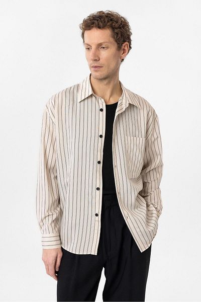 Antioch Beige Relax Fit Striped Men's Shirt