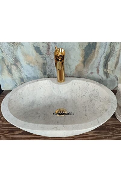 SİPAHİMARBLE Gümüş Traverten Batarya Çıkışlı Kayık Lavabo
