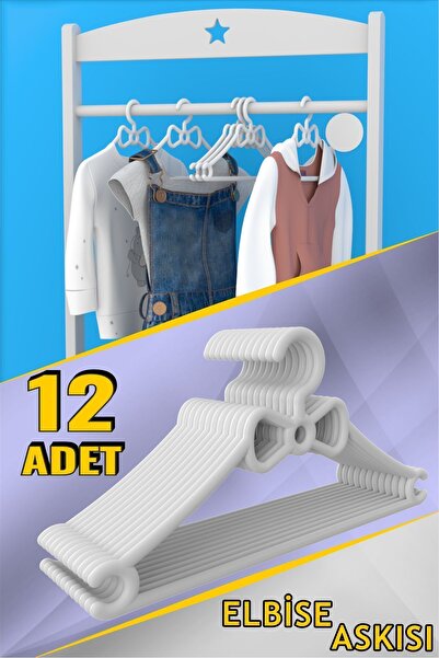 Morpanya Poti Çocuk Elbise Askısı 12 Adet Bebek Askısı Fiyonklu Bebek Çocuk K...