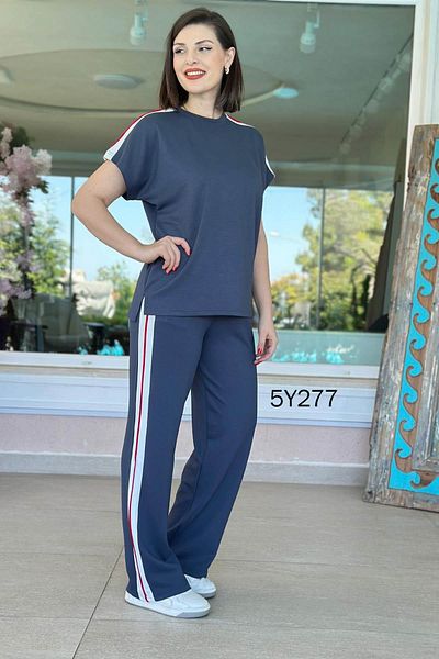 İnce Topuk Modal Fabric Suit with Bat Sleeve Piping 5Y277