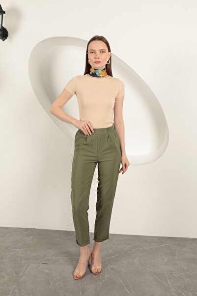 Lukas Modal Fabric Double Leg Women's Trousers-Khaki