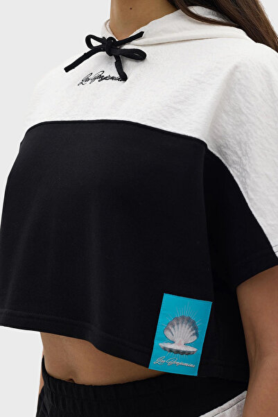 LES BENJAMINS Relaxed Fit Hooded Crop Sweat Sweat Lb24Sskisfuhd