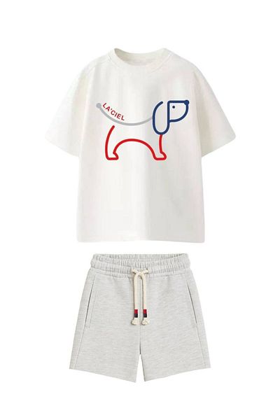 MİNİKO KİDS Laciel Boy's Cycling Collar Cotton Dog Patterned Shorts Suit