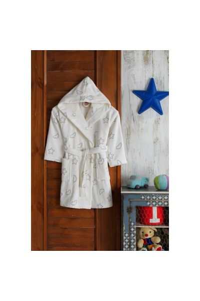 Hobby Bathrobe with embroidery and hood for children, 100% cotton, 5 - 6 years, Cloudy