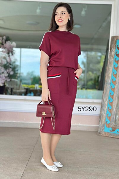 İnce Topuk Striped Modal Fabric Skirt Suit 5Y290