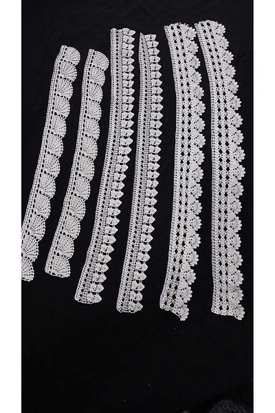 Papatyam Hand Knitted Crochet 2Pcs(62X7) 2Pcs(60X5) 2Pcs(50X5) Lace Set/Handcrafted Dowry Lace/Vintage