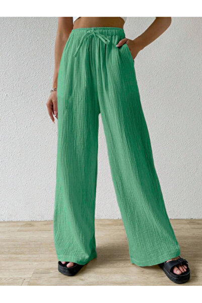 MOONBULL Pantaloni largi din țesătură șifonată pentru femei