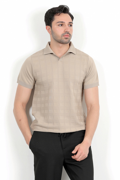 JB John Borners Ανδρικό μπλουζάκι με κοντό μανίκι με γιακά πόλο με υφή μπεζ - 2504