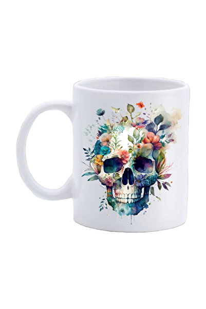 OEM Εξατομικευμένη λευκή κούπα, Skull Floral, INOVATIX®. 330 ml