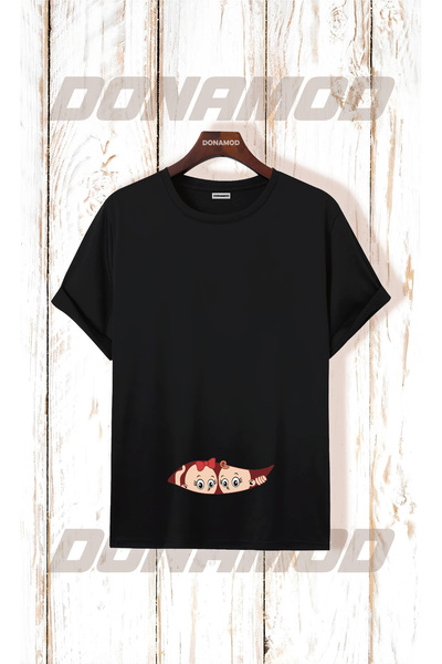 donamod Tricou unisex alb-negru oversize cu mânecă scurtă, croială largă, des...