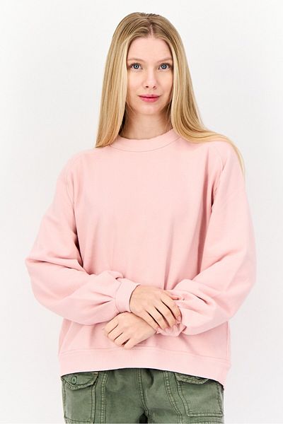 aerie Women Ribbed Neck Long Sleeves Plain Sweatshirt, Pink