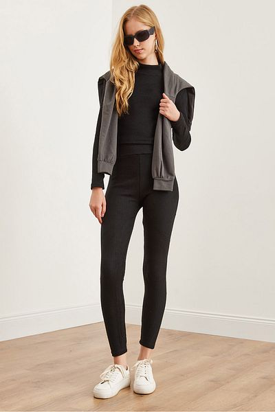 Olalook Black Women's Set - Ribbed and Shirted, Tkm- 19000304