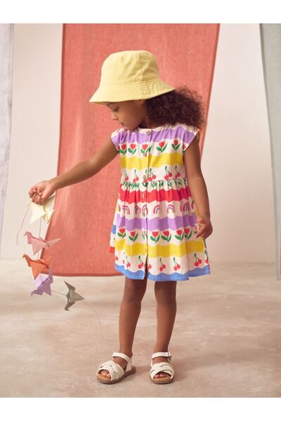 Next Baby 100% Cotton Rainbow Patterned Short Sleeve Dress