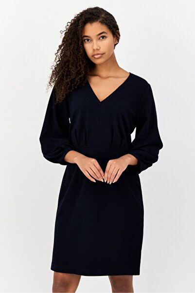 Donna Morgan Women Solid Pleated Detail Mini Dress, Navy