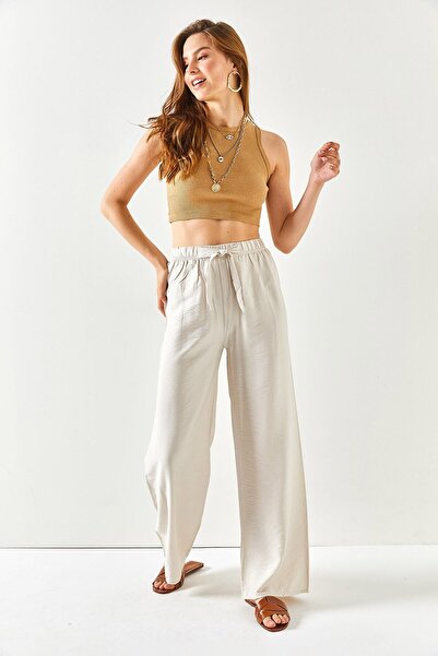 Olalook Kadın Taş Kuşaklı Beli Lastikli Palazzo Ayrobin Pantolon PNT-19000200