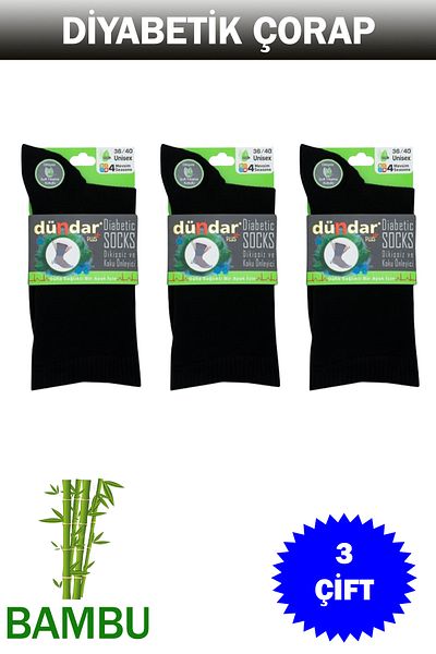 Dündar Women's Bamboo 4 Season Diabetic Long Socks 3 Pack
