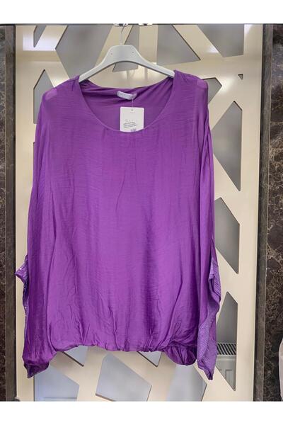günay boutıque Kolları Payetli Şifon Bluz -Mor