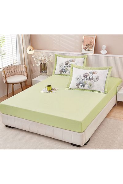 Super Design Pucioasa Mattress cover with elastic 160x 200 cm + 2 pillowcases 50x70 cm Light green D-4