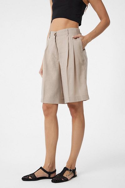 Antioch Beige Linen Blended Women's Bermuda