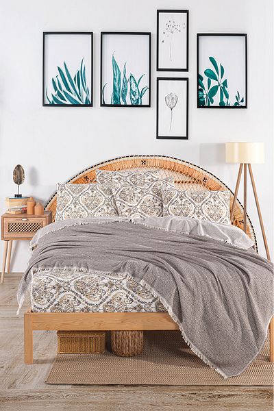 Evimemoda Double Pique Set with Elastic Sheets Code Oslo Brown