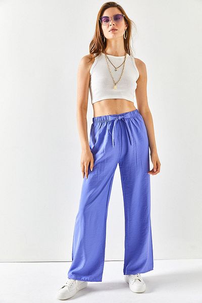 Olalook Women's Lilac Belted Elastic Waist Palazzo Ayrobin Trousers PNT-19000200