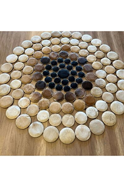 Hoomrugs Hoom Rugs Deri 001 Bej Kahve Siyah Yuvarlak Halı
