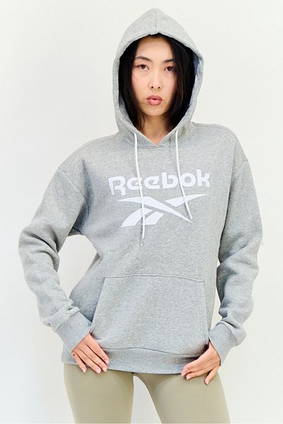 Reebok Women Sportswear Fit Brand Logo Long Sleeves Outdoor Hoodie, Grey