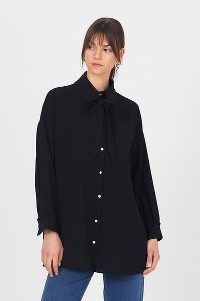Rays Black Ruffle Collar Detailed Tie-Up Tunic 4586A