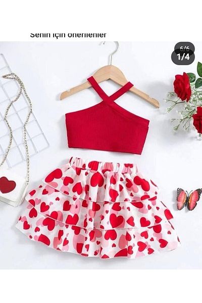 H&Z KİDS Girl Skirt Blouse Colorful Combination Heart