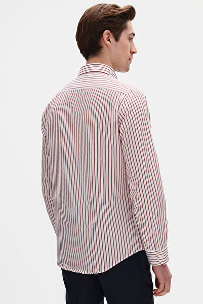 D'S Damat Slim Fit Kırmızı Çizgili Gömlek