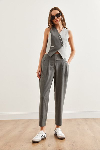 Olalook Damen-Hose mit geräucherter Taille, plissiert, aus Polyviskon, Karotte, PNT- 19000293