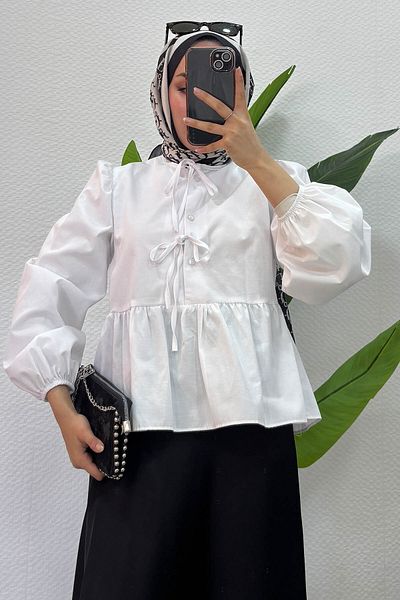 Tesettür Diyarı Γυναικείο πουκάμισο Hijab με βολάν με κορδόνια
