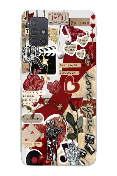 moonset Samsung Galaxy A71 Uyumlu Kolaj Tasarımlı Baskılı Şeffaf Telefon Kılıfı