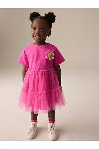 Next Baby Cotton Pink Short Sleeve Tulle Dress