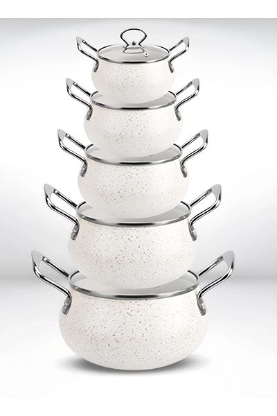 Cady One 10-Piece Cookware Set, Thick Enameled Straight Soup Pot with Double Handles